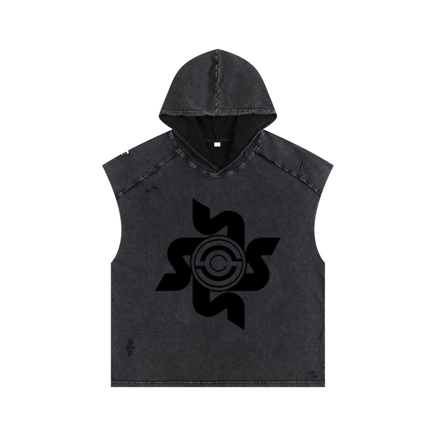 SOS505 Snow Washed Boxy Hooded Cut Off