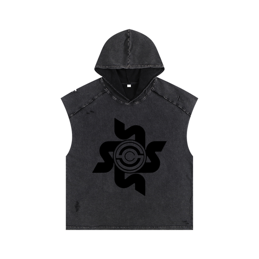 SOS505 Snow Washed Boxy Hooded Cut Off