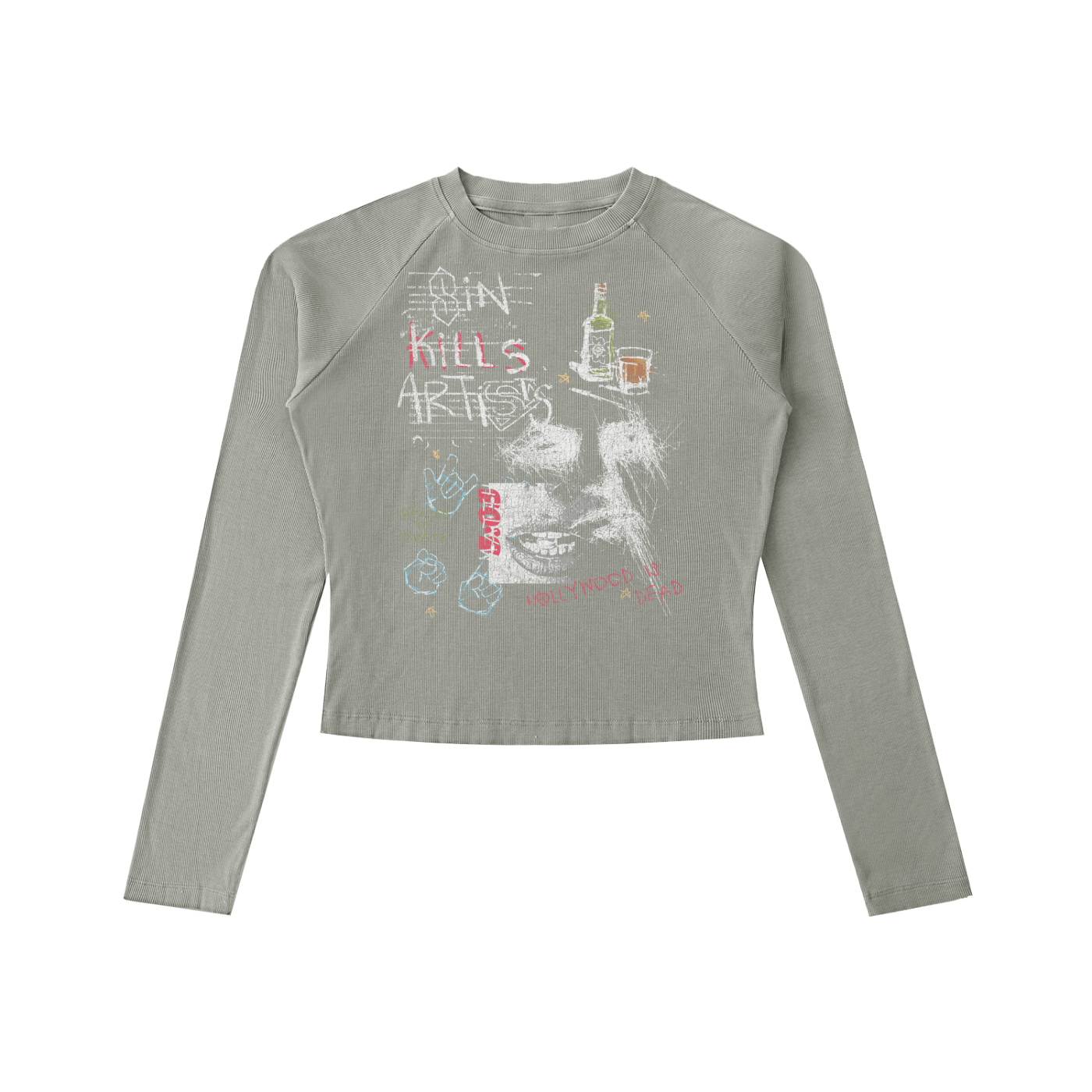 Dyed Washed Raglan Long Sleeve Slim T-Shirt