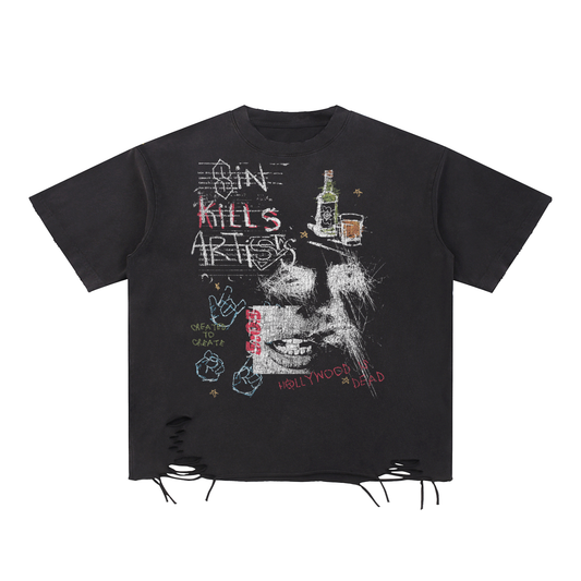 Sketch Raw-Hem T-Shirt