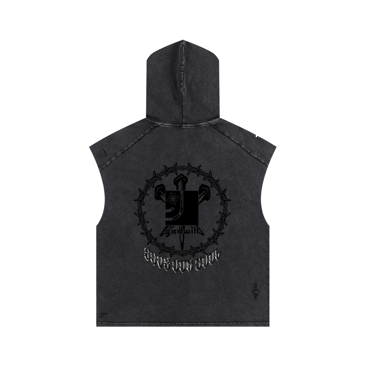 SOS505 Snow Washed Boxy Hooded Cut Off