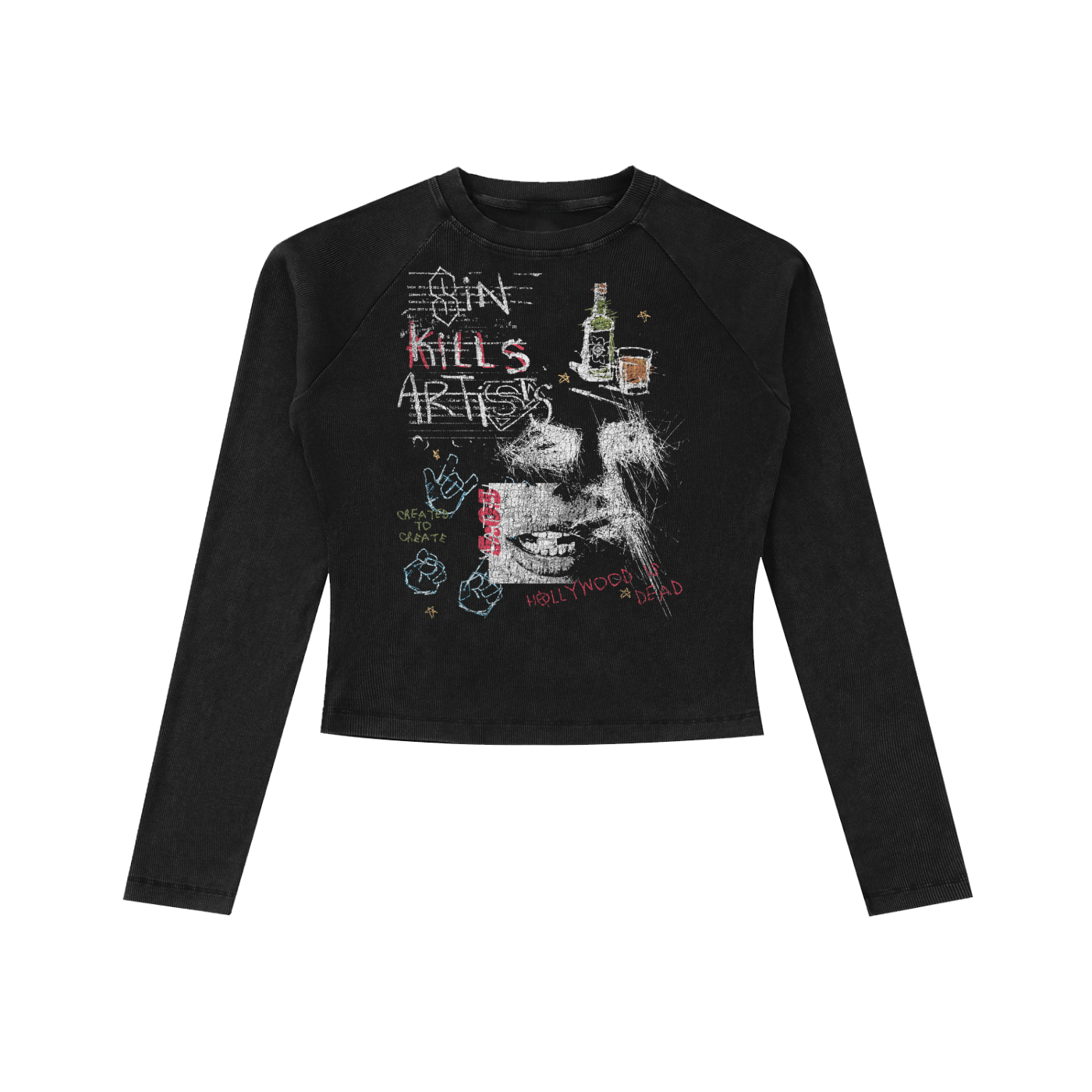Dyed Washed Raglan Long Sleeve Slim T-Shirt